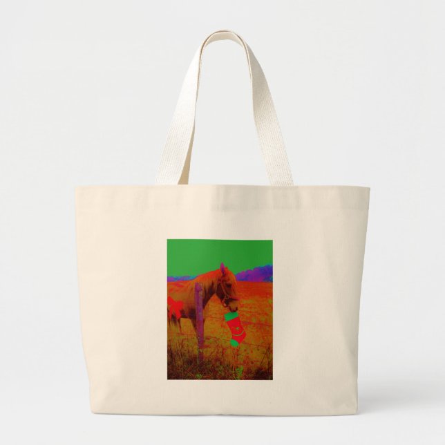 Bolso De Tela Gigante Caballo arcoiris navidades (Frente)