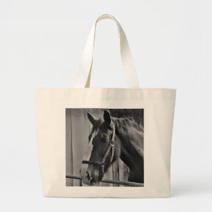 Bolso De Tela Gigante Caballo blanco negro - Arte fotográfico animal