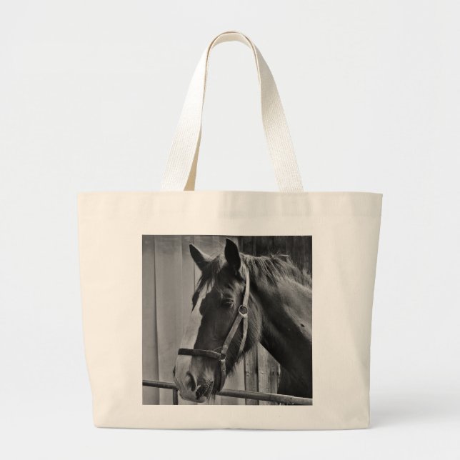 Bolso De Tela Gigante Caballo blanco negro - Arte fotográfico animal (Frente)