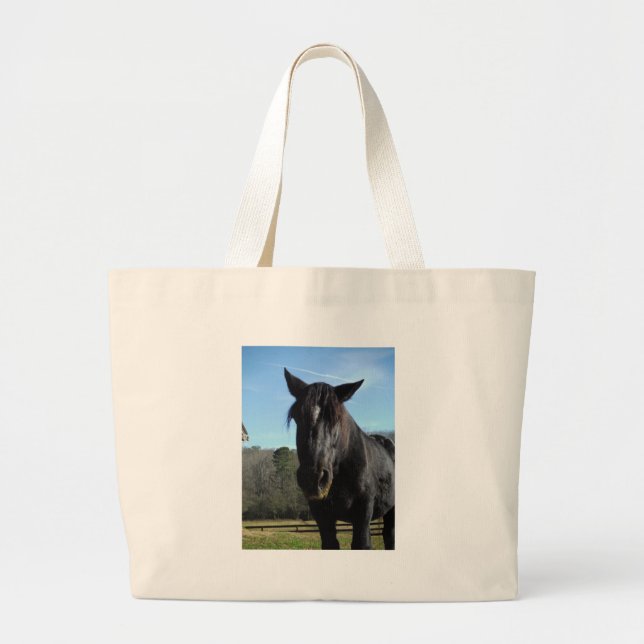 Bolso De Tela Gigante Caballo de Borrador Negro rescatado (Frente)
