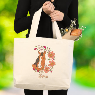 Bolso De Tela Gigante Caballo Floral Botánico Nombre Personalizado