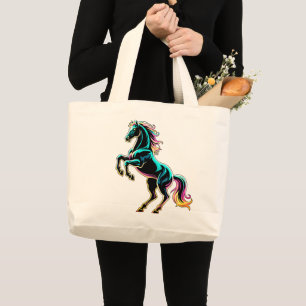Bolso De Tela Gigante Caballo Luz de Neón Glitch Estilo Retro