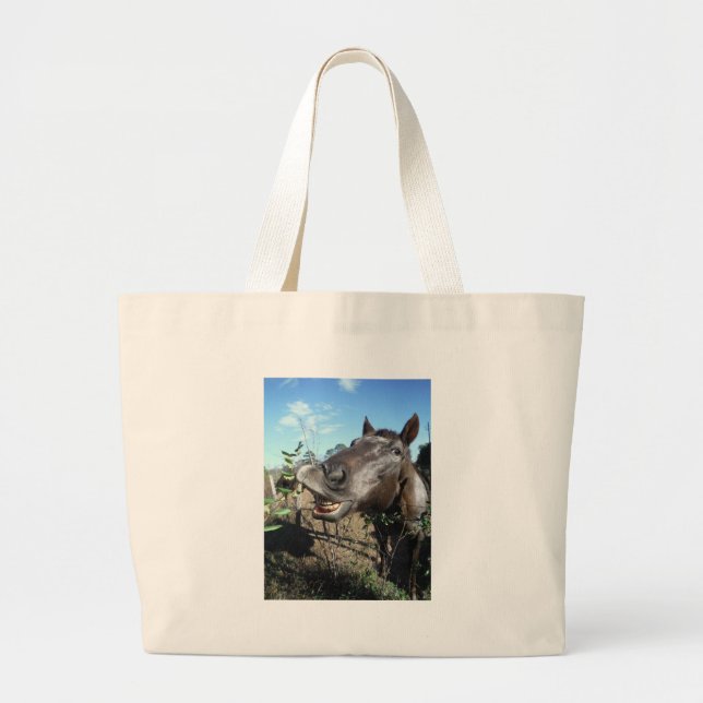 Bolso De Tela Gigante Caballo marrón de cara divertida (Frente)