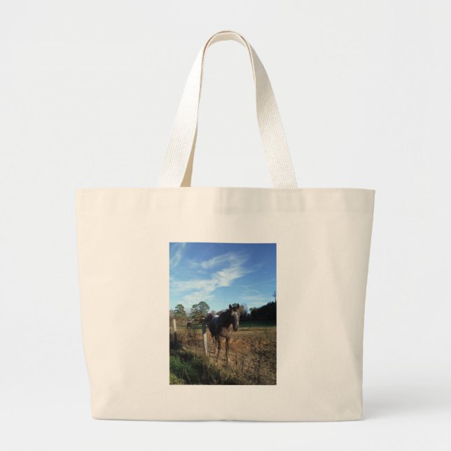 Bolso De Tela Gigante Caballo marrón de Coco y Crema (Frente)
