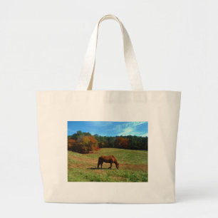 Bolso De Tela Gigante Caballo marrón rojo, árboles caídos, cielos azules