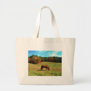 Bolso De Tela Gigante Caballo marrón rojo, cielo azul Verde azulado