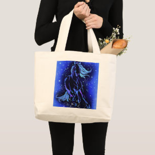 Bolso De Tela Gigante Caballo Neon Blue Corriendo En La Noche De La Luna