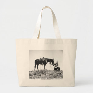 Bolso De Tela Gigante Caballo que come de un sombrero de vaquero