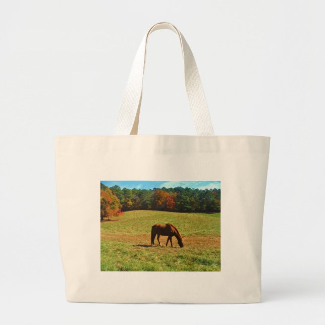 Bolso De Tela Gigante Caballo rojo marrón en los árboles de otoño (Frente)