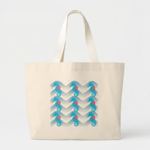 Bolso De Tela Gigante Caballos De Mar Y Patrón De Ondas Azules