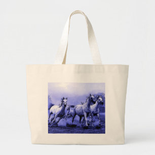 Bolso De Tela Gigante Caballos en marcha y luz luna azul