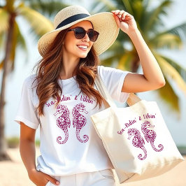 Bolso De Tela Gigante Caballos marinos-pescador Core-Hawaiana-Tropical-W