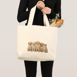 Bolso De Tela Gigante Cachorros adorables de Golden Retriever y gatito