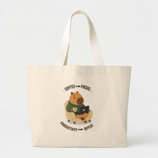 Bolso De Tela Gigante Café de Capibara Adorable Enfoque Productividad Tr