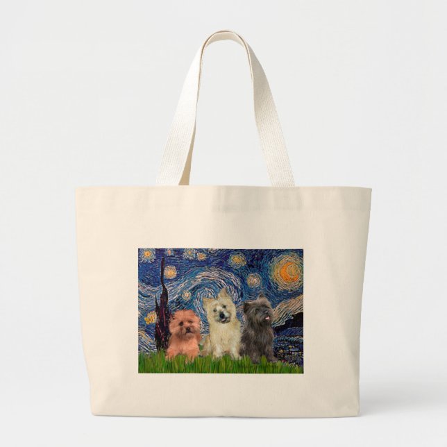 Bolso De Tela Gigante Cairn Terriers (tres) - Noche estrellada (Frente)
