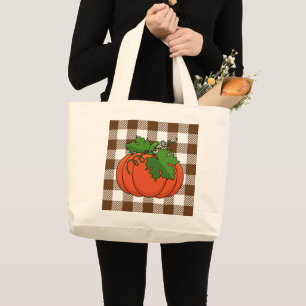 Bolso De Tela Gigante Calabaza naranja sobre el patrón de cuadros de col