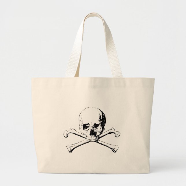 Bolso De Tela Gigante Calavera blanca y negra y huesos (Frente)