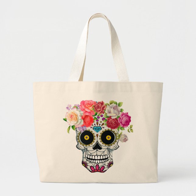 Bolso De Tela Gigante Calavera con floral (Frente)
