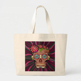 Bolso De Tela Gigante Calavera de azúcar de aspecto de madera tallada co