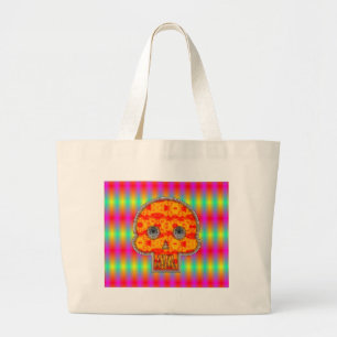 Bolso De Tela Gigante Calavera de Robot colorida sobre fondo arcoiris