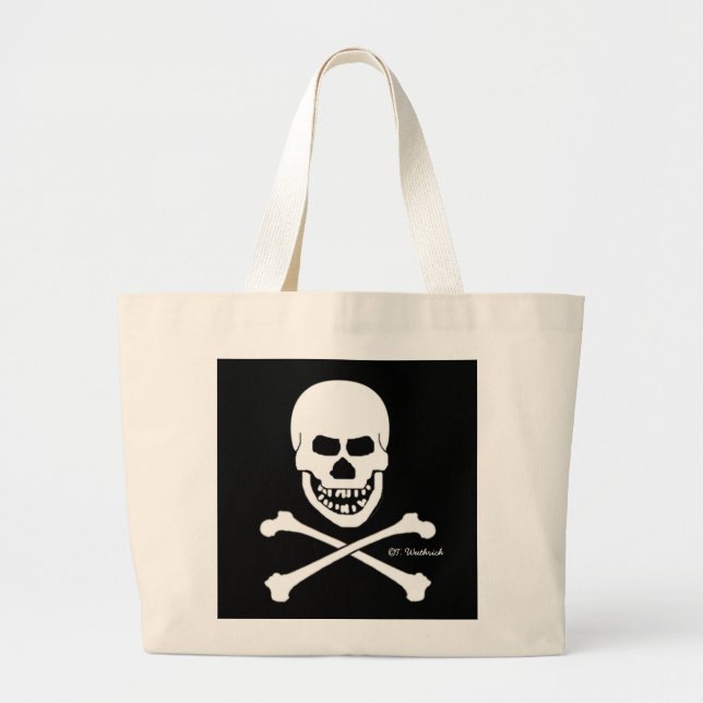 Bolso De Tela Gigante Calavera pirata y cruz truco o trato de Halloween (Frente)