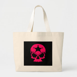 Bolso De Tela Gigante Calavera rosa (fondo negro)