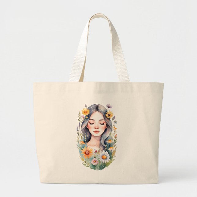 Bolso De Tela Gigante camiseta de mujer, chica flor (Frente)