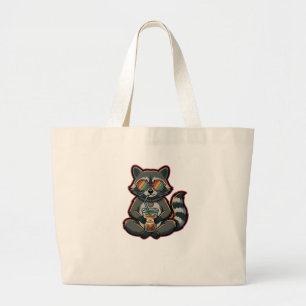 Bolso De Tela Gigante Camiseta Mapache Genial Bebiendo Café con Hielo Le
