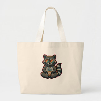 Bolso De Tela Gigante Camiseta Mapache Genial Bebiendo Café con Hielo Le