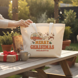 Bolso De Tela Gigante Camping Merry Christmas Reindeer Nombre Personaliz