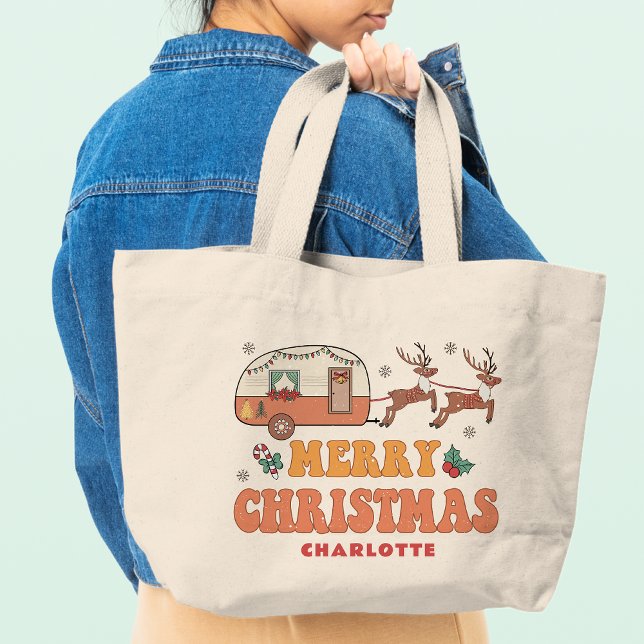 Bolso De Tela Gigante Camping Merry Christmas Reindeer Nombre Personaliz (Subido por el creador)