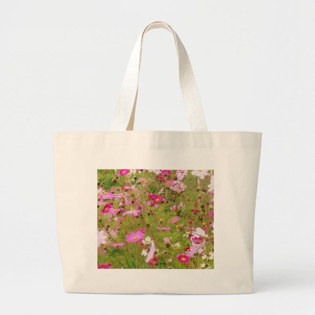 Bolso De Tela Gigante Campo De Flores Rosa (Frente)