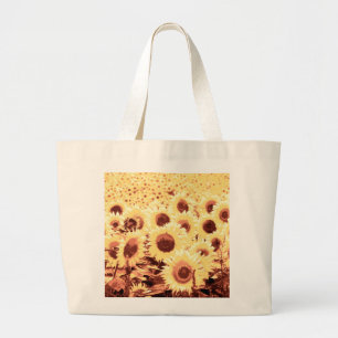 Bolso De Tela Gigante Campo de girasoles - marrón, dorado y amarillo