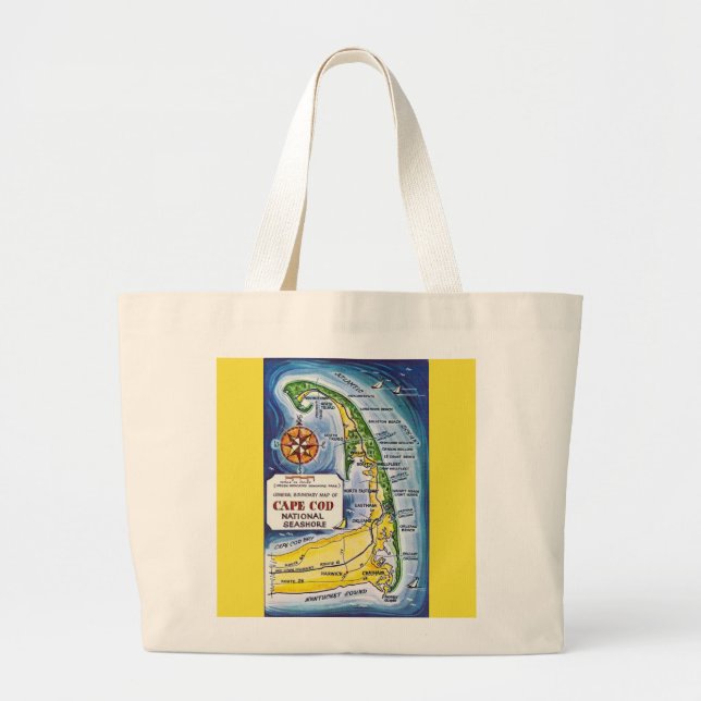 Bolso De Tela Gigante Cape Cod  National Seashore Map Tote (Frente)
