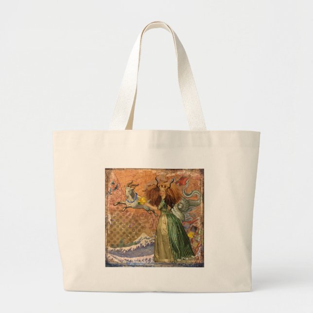 Bolso De Tela Gigante Capricorn Mujer Goat Whimsical Fun (Frente)