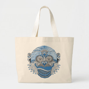 Bolso De Tela Gigante Cara azul del mono con el modelo y las plumas