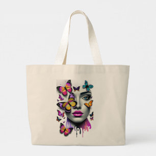 Bolso De Tela Gigante Cara de mujeres y mariposas, fantasía