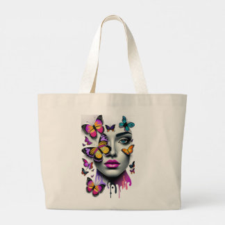 Bolso De Tela Gigante Cara de mujeres y mariposas, fantasía