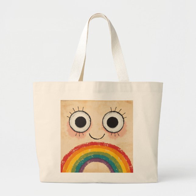 BOLSO DE TELA GIGANTE CARA FELIZ ARCOÍRIS (Frente)
