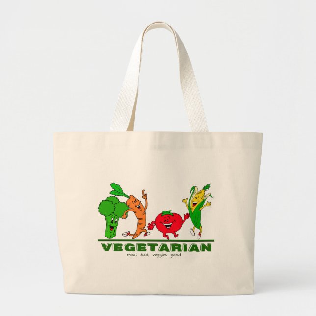 Bolso De Tela Gigante carne mala, verduras buenas vegetarianas (Frente)