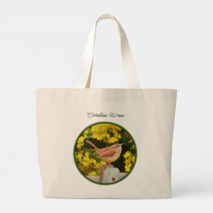 Bolso De Tela Gigante Carolina Wren sobre pintura de aves originales