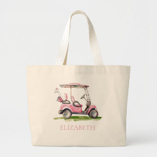 Bolso De Tela Gigante Carro de golf rosa preppy personalizado