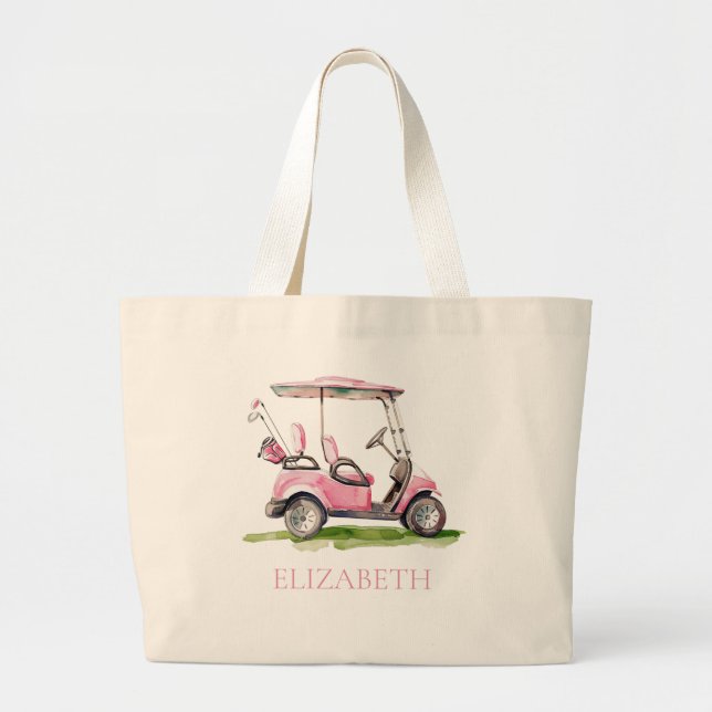 Bolso De Tela Gigante Carro de golf rosa preppy personalizado (Frente)