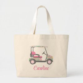Bolso De Tela Gigante Carro de golf rosa y verde Palm Beach personalizad