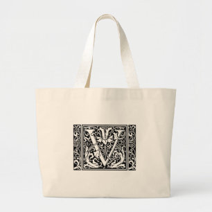 Bolso De Tela Gigante Carta V Monograma medieval Art Nouveau