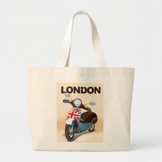 Bolso De Tela Gigante Cartel de viaje de Londres con scooter vintage y b