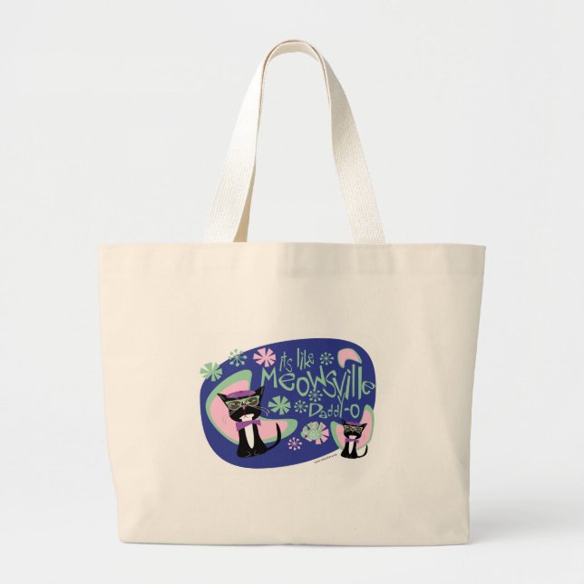 Bolso De Tela Gigante Cartoon Beatnik Character Fifties Cat Motto (Frente)