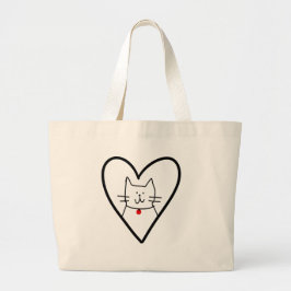 Bolso De Tela Gigante Cat in Heart Doodle 