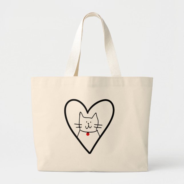 Bolso De Tela Gigante Cat in Heart Doodle  (Frente)