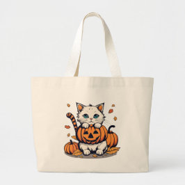 Bolso De Tela Gigante Cat y Jack-o'-Lantern